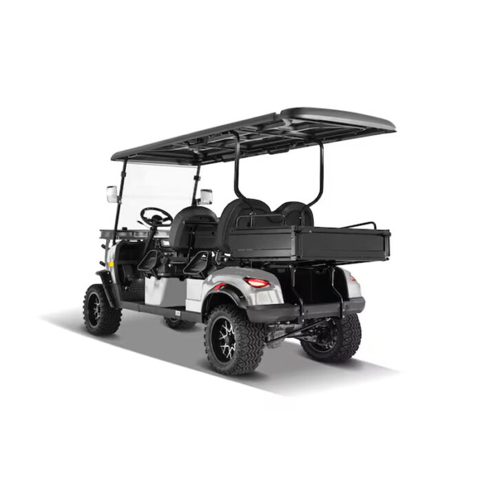 Ranch 4 Seat Electric Golf Cart with Lithium Battery and Tilting Cargo Bed- Silver