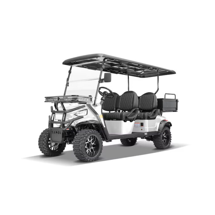Ranch 4 Seat Electric Golf Cart with Lithium Battery and Tilting Cargo Bed- Silver