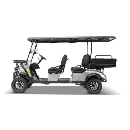 Ranch 4 Seat Electric Golf Cart with Lithium Battery and Tilting Cargo Bed- Silver