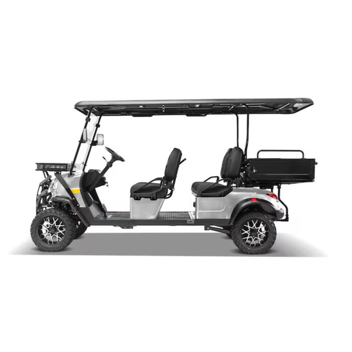 Ranch 4 Seat Electric Golf Cart with Lithium Battery and Tilting Cargo Bed- Silver