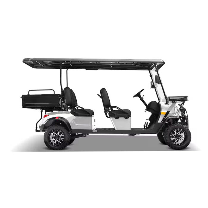 Ranch 4 Seat Electric Golf Cart with Lithium Battery and Tilting Cargo Bed- Silver