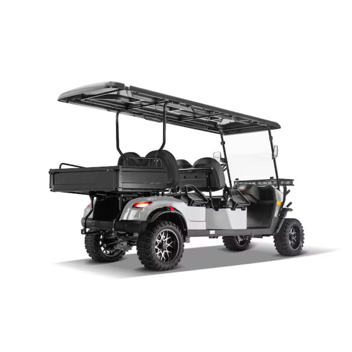 Ranch 4 Seat Electric Golf Cart with Lithium Battery and Tilting Cargo Bed- Silver